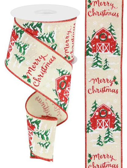 2.5 Inch By 10 Yards Merry Christmas Barn Ribbon