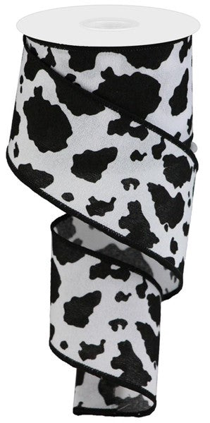 2.5 Inch By 10 Yard Fuzzy Black And White Cow Print Ribbon