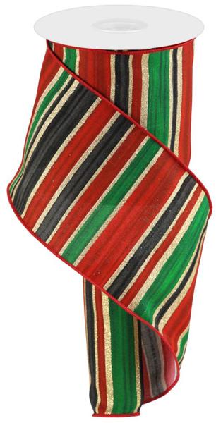 4 Inch By 10 Yard Red Black Emerald Horizontal Stripes Ribbon