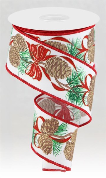 2.5 Inch By 10 Yard Pinecone And Red Bow Ribbon
