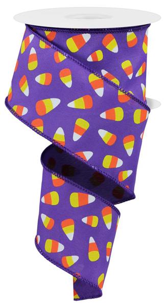 2.5 Inch By 10 Yard Purple Background With Candy Corn Ribbon