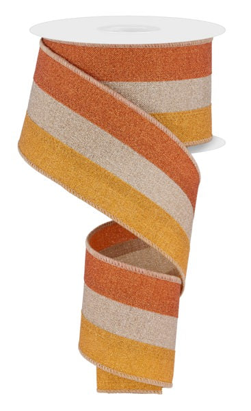 2.5 Inch By 10 Yard Pumpkin Taupe Mustard Striped Ribbon