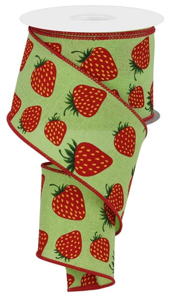 2.5 Inch By 10 Yard Strawberry Ribbon With Green Background