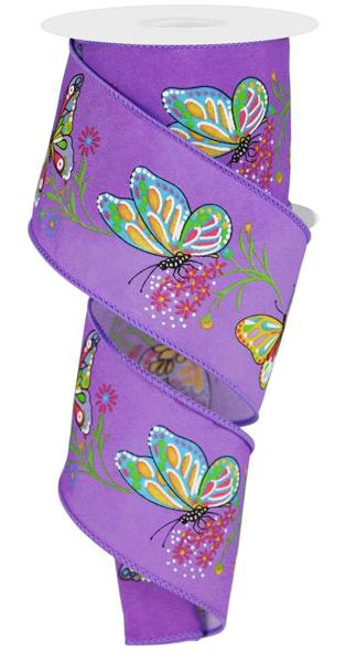 2.5 Inch By 10 Yard Dark Lavender Butterfly Ribbon