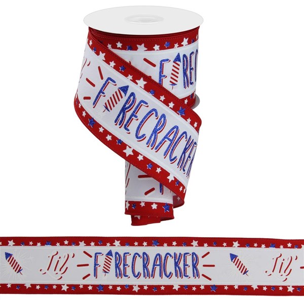 2.5 Inch By 10 Yard Firecracker Red White And Blue Ribbon