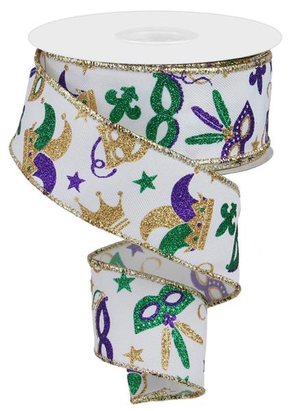 1.5 Inch By 10 Yard Mardi Gras Mask Ribbon