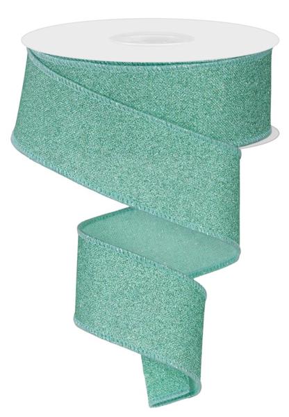 1.5 Inch By 10 Yard Mint Green Fine Glitter Ribbon