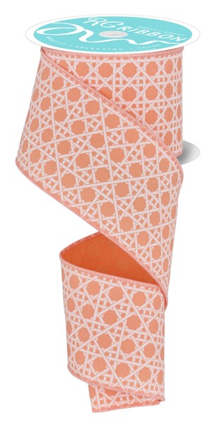 2.5 Inch By 10 Yard Peach And White Basket Weave Ribbon