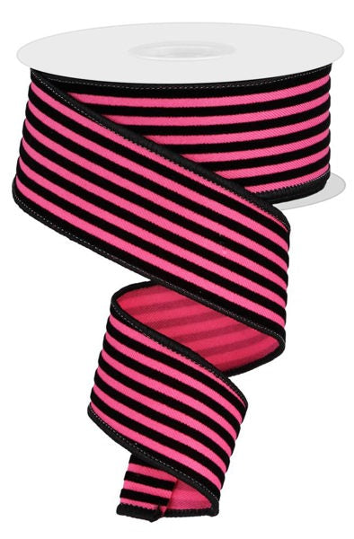 1.5 Inch By 10 Yard Pink And Black Velvet Striped Ribbon