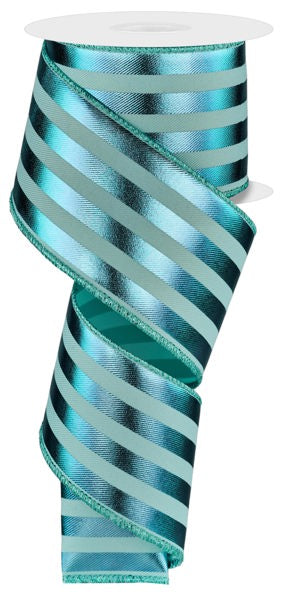 2.5 Inch By 10 Yard Ice Blue Metallic Vertical Striped Ribbon