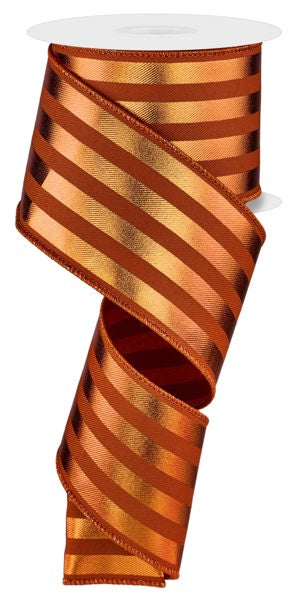 2.5 Inch By 10 Yard Autumn And Copper Metallic Striped Ribbon