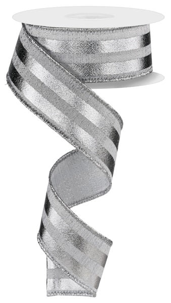 1.5 Inch By 10 Yard Silver Metallic Striped Ribbon