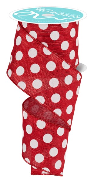 2.5 Inch By 10 Yard Red And White Medium Polka Dot Ribbon