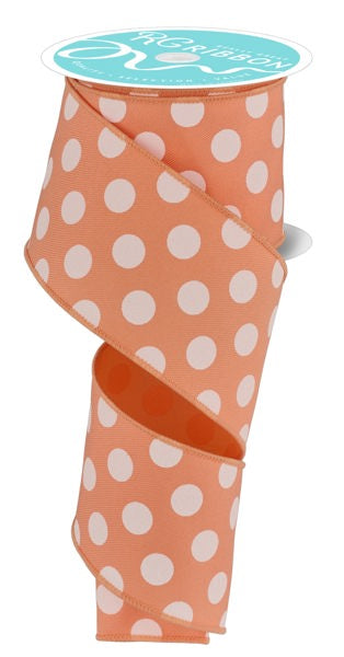 2.5 Inch By 10 Yard Peach And White Polka Dot Ribbon