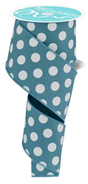 2.5 Inch By 10 Yard Smoke Blue And White Polka Dot Ribbon