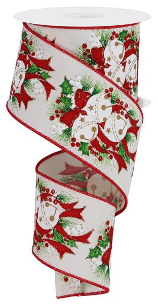 2.5 Inch By 10 Yard Jingle Bell Holly Ribbon