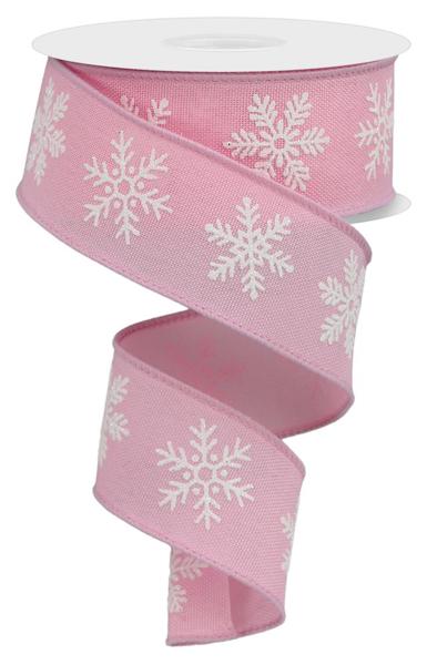 1.5 Inch By 10 Yard Pink And White Snowflake Ribbon