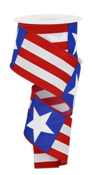 2.5 Inch By 10 Yard American Bold Star And Stripes Ribbon