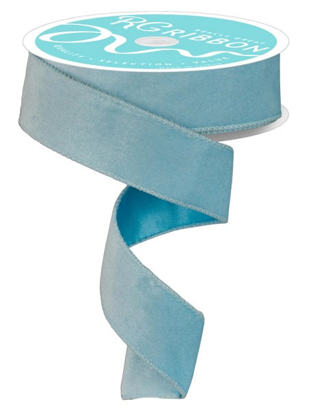 1.5 Inch By 10 Yard Ice Blue Velvet Ribbon With Satin Backing Ribbon