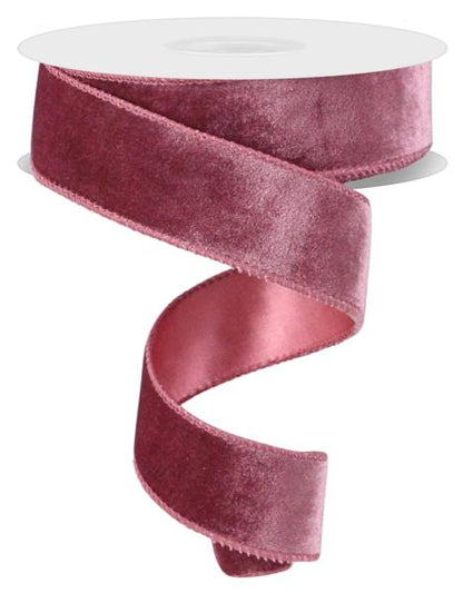 1.5 Inch By 10 Yard Dusty Rose Velvet Ribbon With Satin Backing Ribbon