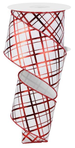 2.5 Inch By 10 Yard Red And White Metallic Striped Ribbon