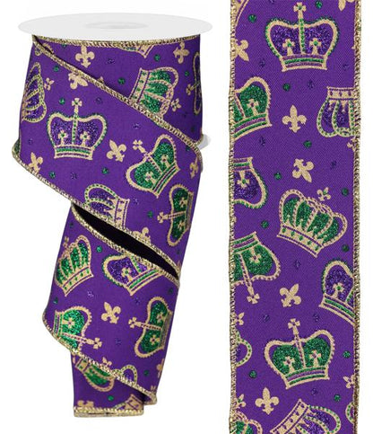 2.5 Inch By 10 Yard Purple Mardi Gras Crown Ribbon