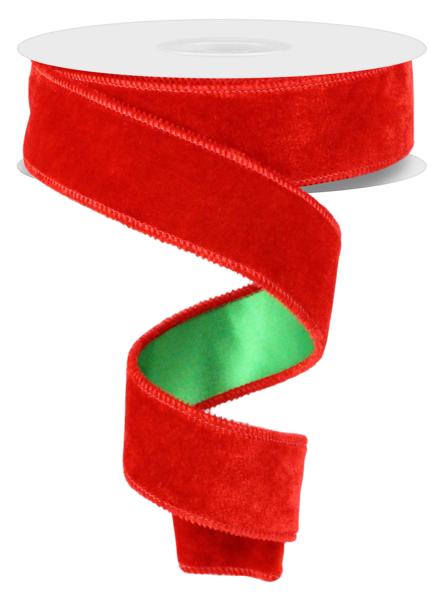 1.5 Inch By 10 Yard Red Velvet With Green Satin Backing Ribbon