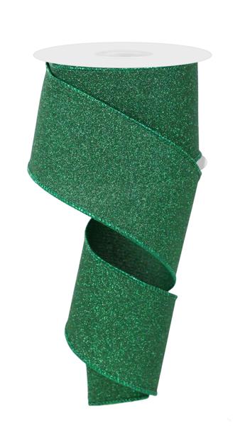 2.5 Inch By 10 Yard Emerald Green Fine Glitter On Faux Royal