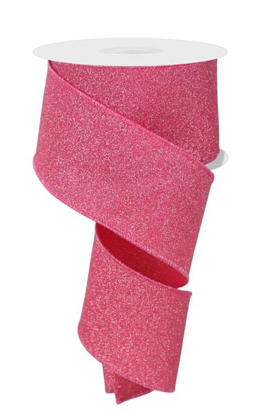 2.5 Inch By 10 Yard Fuchsia Pink Fine Glitter On Faux Royal Ribbon
