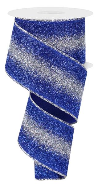 2.5 Inch By 10 Yard Royal Blue And Silver Gradient Glitter Ribbon