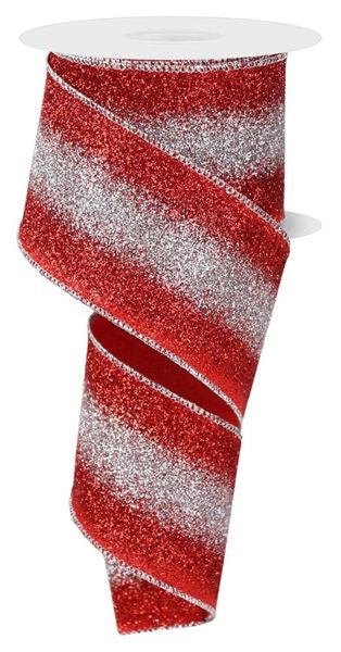 2.5 Inch By 10 Yard Red And Silver Gradient Glitter Ribbon