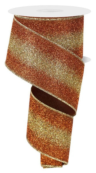 2.5 Inch By 10 Yard Brown Copper And Gold Gradient Glitter Ribbon