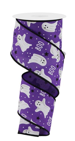2.5 Inch By 10 Yard Purple Ghost And Boo Ribbon