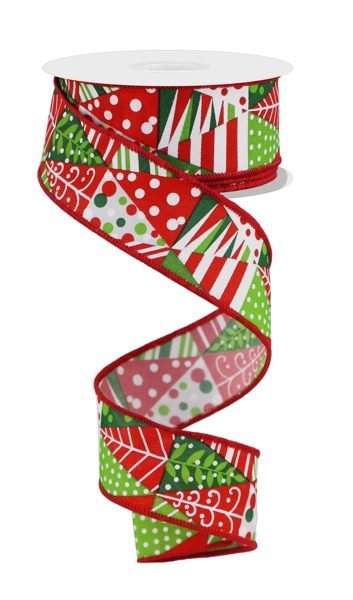 1.5 Inch By 10 Yard Red And Green Triangle Tree Ribbon