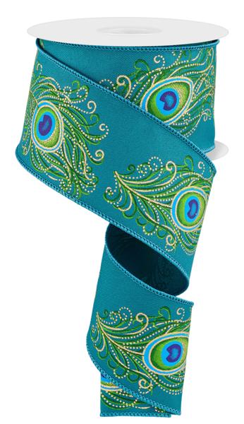 2.5 Inch By 10 Yard Peacock Feather Ribbon