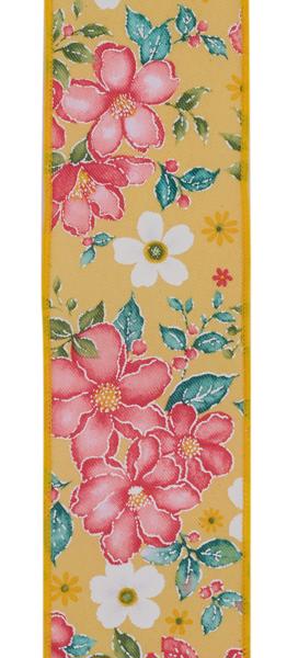 4 Inch By 10 Yard Yellow Background With Watercolor Flower Ribbon