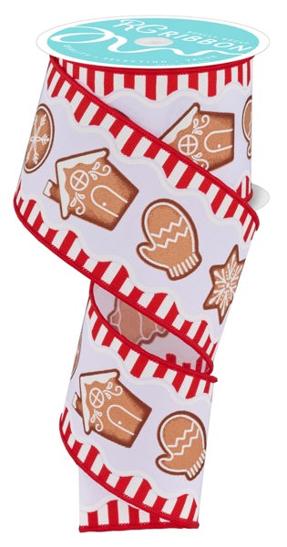 2.5 Inch By 10 Yard Red And White Gingerbread Cookies Ribbon