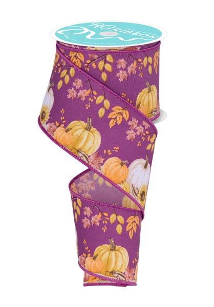 2.5 Inch By 10 Yard Pumpkins Foliage Ribbon