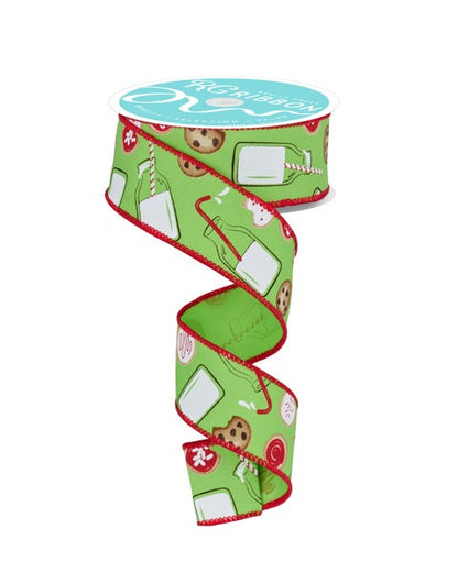 1.5 Inch By 10 Yard Green And Red Milk And Cookies Ribbon