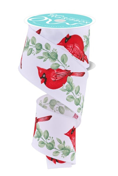 2.5 Inch By 10 Yard Red Cardinal With Eucalyptus Ribbon