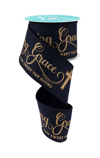 2.5 Inch By 10 Yard Gold And Black Amazing Grace Ribbon