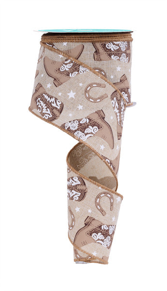2.5 Inch By 10 Yard Brown Cowboy Boots Ribbon