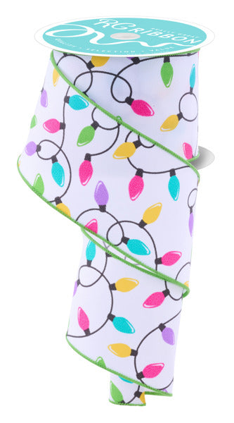 2.5 Inch By 10 Yard Pastel Christmas Lights Ribbon