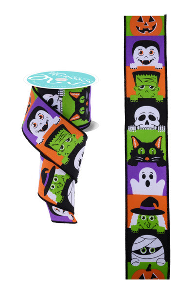 2.5 Inch By 10 Yard Peek A Boo Halloween Characters Ribbon