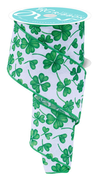 2.5 Inch By 10 Yard Green And White Shamrocks Ribbon