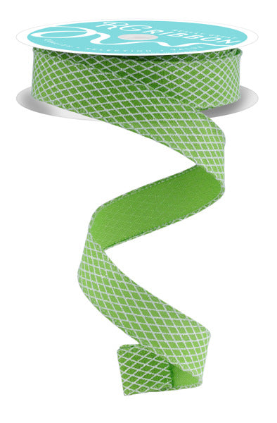 7/8 Inch By 10 Yard Fresh Green And White Mini Harlequin Ribbon