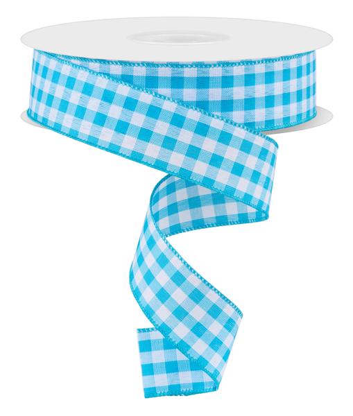 1.5 Inch By 50 Yard Blue And White Gingham Woven Check Ribbon