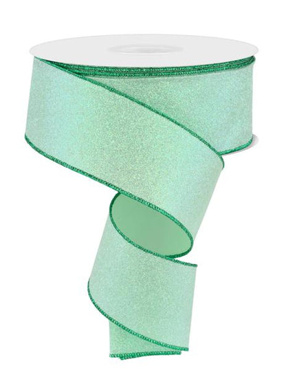2.5 Inch By 50 Yard Green Glitter Ribbon