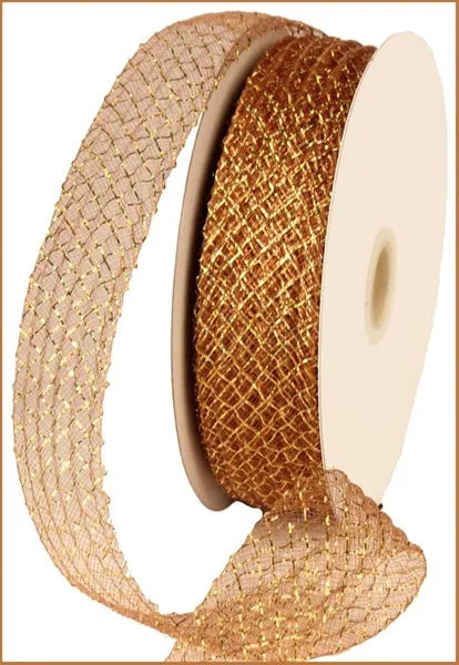 1.5 Inch By 30 Yard Brown With Laser Gold Foil Deco Flex Ribbon