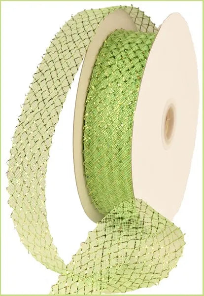 1.5 Inch By 30 Yard Spring Green With Laser Lime Foil Deco Flex Ribbon